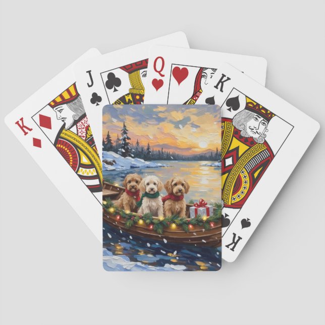 Baraja De Cartas Navidad en Barco con Cockapoo (Reverso)