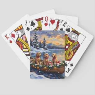 Baraja De Cartas Navidad en Barco con Goldendoodle