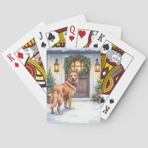 Baraja De Cartas Navidad en granja con Laekenois belga en acuarela