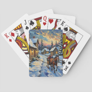Baraja De Cartas Navidad Invernal con Caballo y Trineo Antiguos