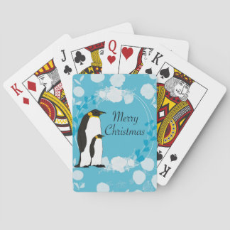 Baraja De Cartas navidad, navidades, pingüino, flores, azul,