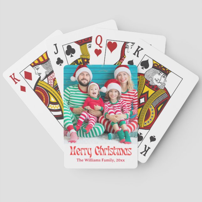 Baraja De Cartas navidad navideña de escritura retro roja festivida (Reverso)