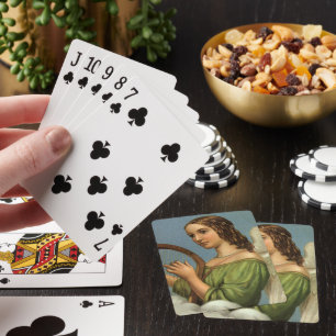 Baraja De Cartas Navidad Vintage, Ángel Victoriano con Arpa de Músi