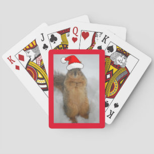 Baraja De Cartas Navidades ardilla con Santa Hat