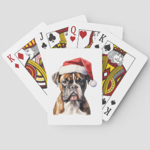 Baraja De Cartas Navidades Boxer Perro Mascota Con Santa Hat