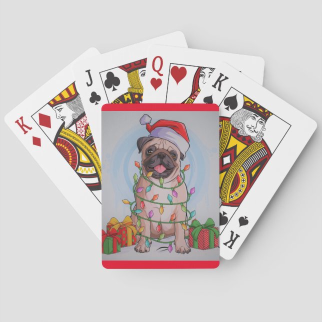 Baraja De Cartas Navidades Cuidados Pug Perro Termal Tumbler Bicicl (Reverso)