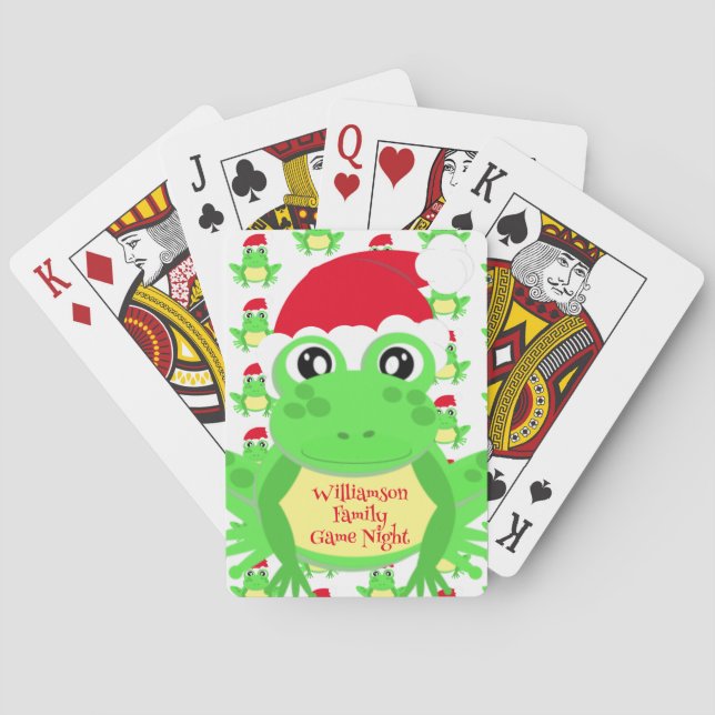 Baraja De Cartas Navidades Cute Rana Santa Hat Novedad Blanca (Reverso)