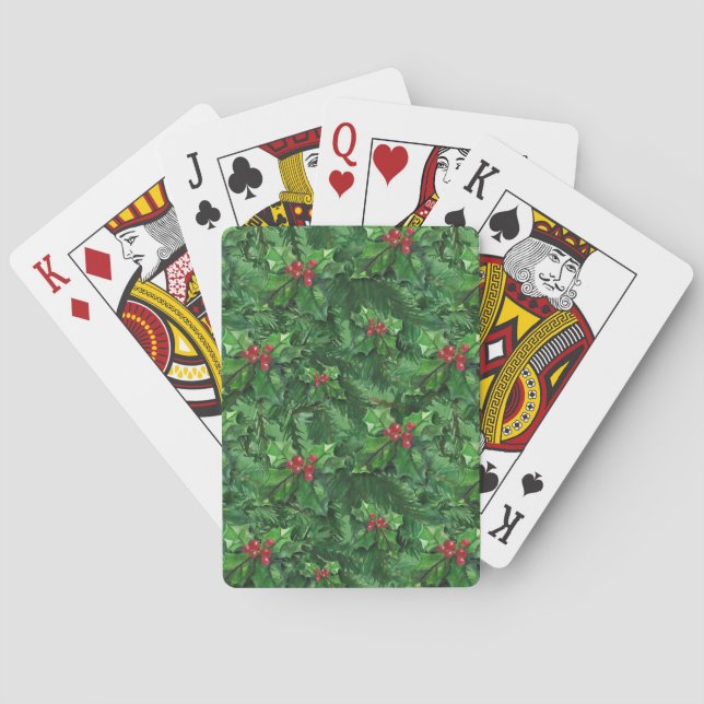 Baraja De Cartas Navidades de acuarela Holly Berries (Reverso)