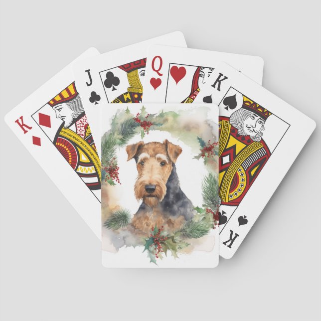 Baraja De Cartas Navidades de Airedale Wreath Festive Pup (Reverso)