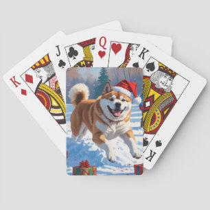 Baraja De Cartas Navidades de Akita en la escena de la nieve festiv