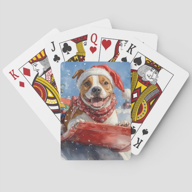 Baraja De Cartas Navidades de American Staffordshire en Sledge (Reverso)