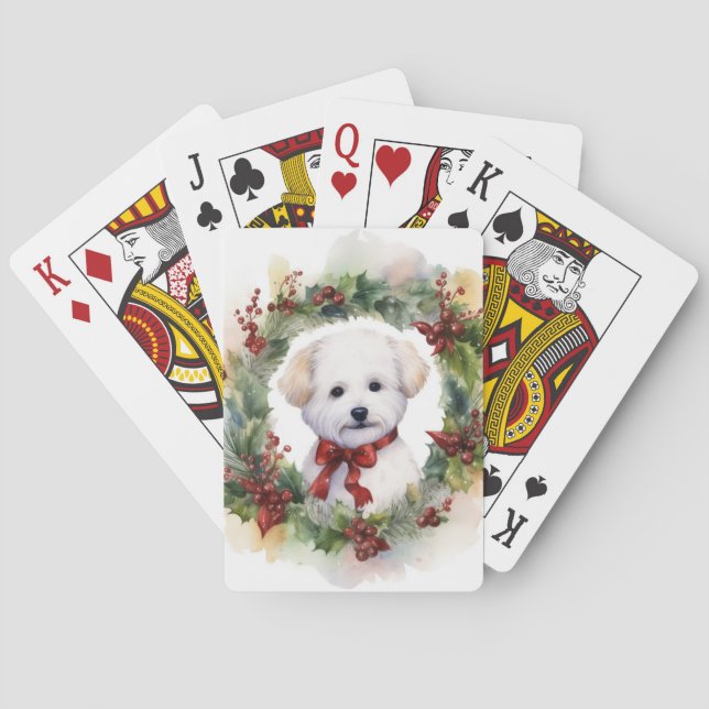 Baraja De Cartas Navidades de Bichon Frise Wreath Festimes Pup (Reverso)