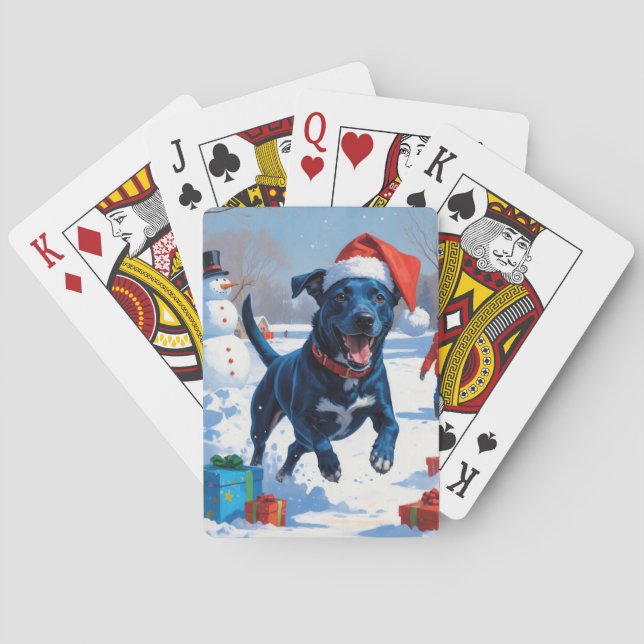 Baraja De Cartas Navidades de Blue Heeler celebran escena de nieve (Reverso)