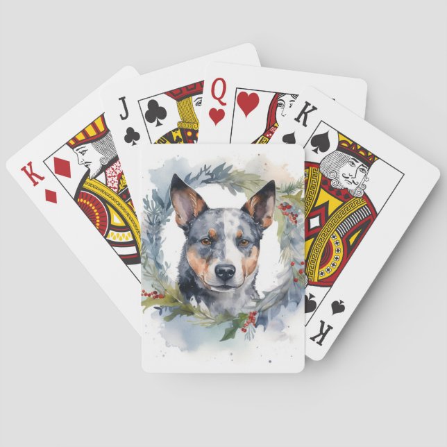 Baraja De Cartas Navidades de Blue Heeler Wreath Festimes Pup (Reverso)