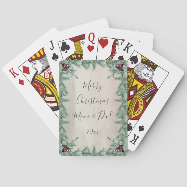 Baraja De Cartas Navidades de Borgoña Berry Holly Pine (Reverso)