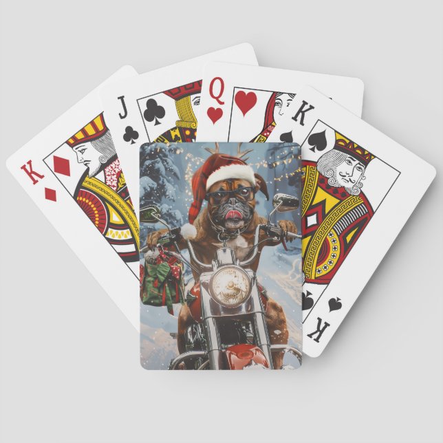 Baraja De Cartas Navidades de Boxer Dog Riding en motocicleta (Reverso)