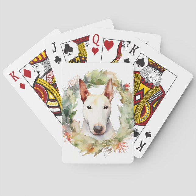 Baraja De Cartas Navidades de Bull Terrier Wreath Pup festivo (Reverso)