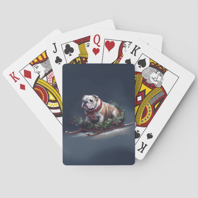 Baraja De Cartas Navidades de bulldog nevan invierno (Reverso)
