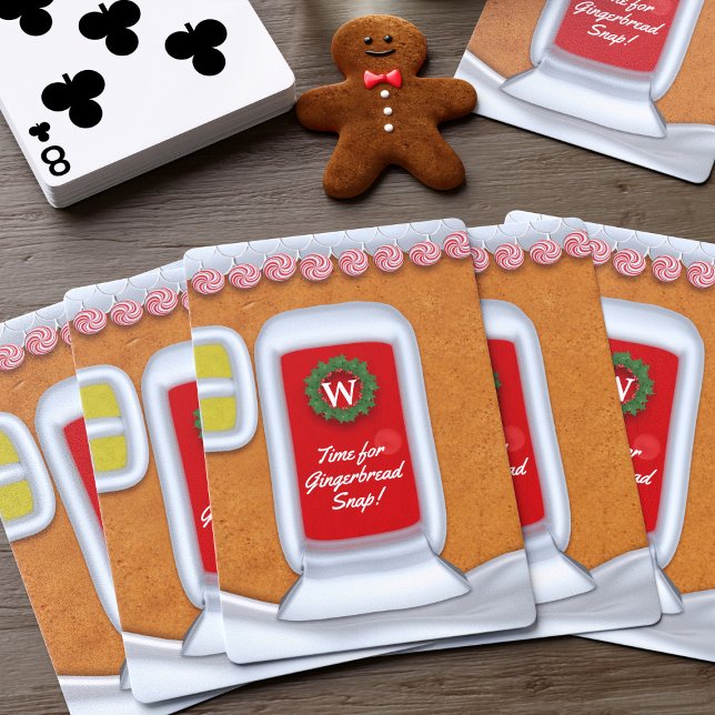 Baraja De Cartas Navidades de clase Gingerbread Casa Monograma vaca (Time for gingerbread snap! A fun stocking stuffer gift. Just add your initial)