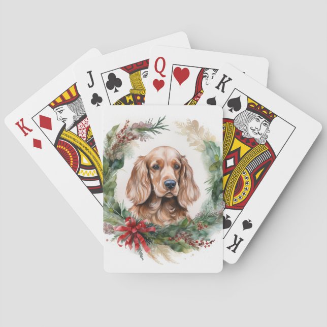 Baraja De Cartas Navidades de Cocker Spaniel Wreath Festimes Pup (Reverso)