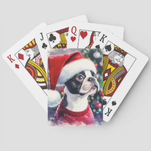 Baraja De Cartas Navidades de Cute Boston Terrier Watercolor
