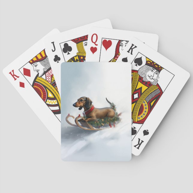 Baraja De Cartas Navidades de Dachshund en invierno (Reverso)
