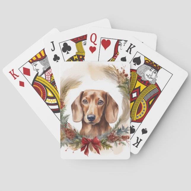 Baraja De Cartas Navidades de Dachshund en un grupo festivo (Reverso)