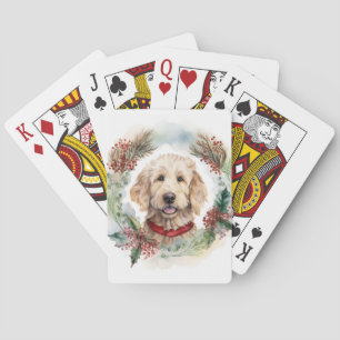 Baraja De Cartas Navidades de Goldendoodle Wreath Festial Pup
