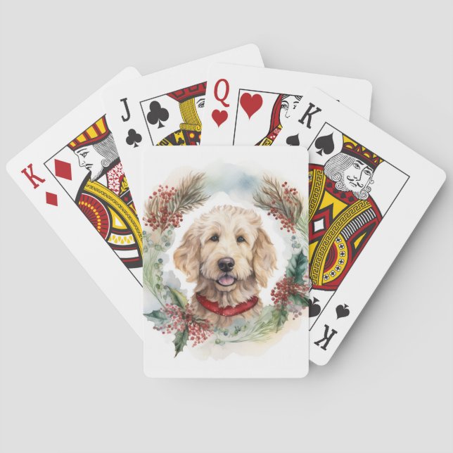 Baraja De Cartas Navidades de Goldendoodle Wreath Festial Pup (Reverso)