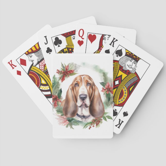Baraja De Cartas Navidades de Hound Basset Wreath Festimes Pup (Reverso)