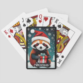 Baraja De Cartas Navidades de invierno de Cute Santa Red Panda Snow