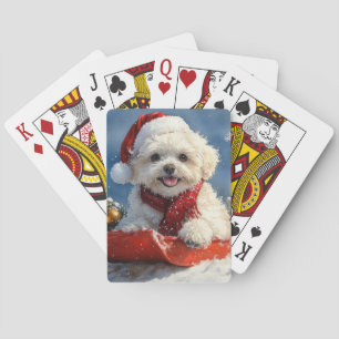 Baraja De Cartas Navidades de la niebla de Bichon Frise Dog en Sled