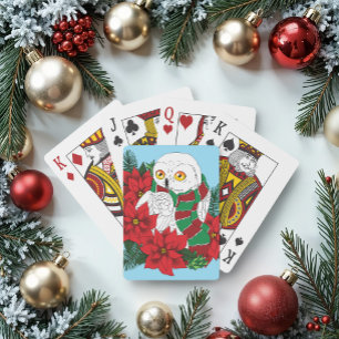Baraja De Cartas Navidades de la Poinsettias Rojas de Lechuza Nevad
