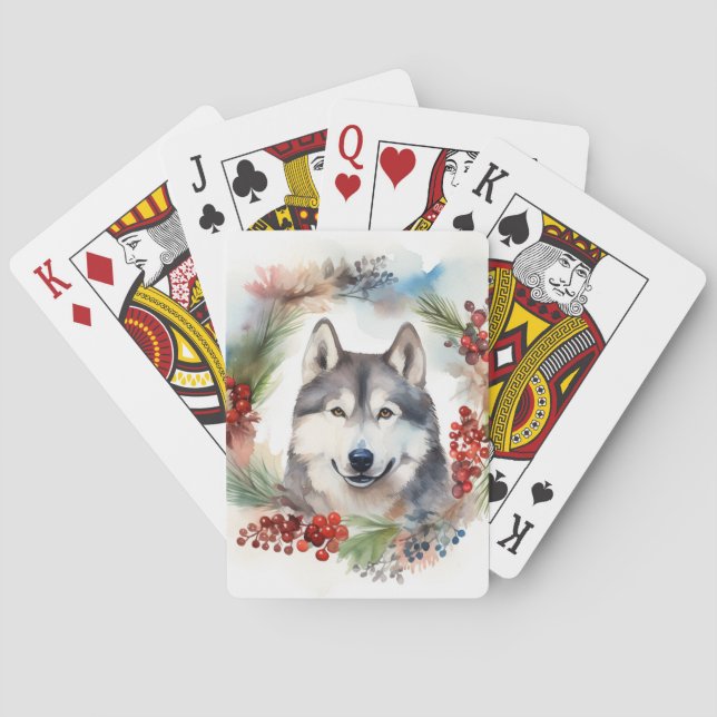 Baraja De Cartas Navidades de Malamute de Alaska escribieron presen (Reverso)
