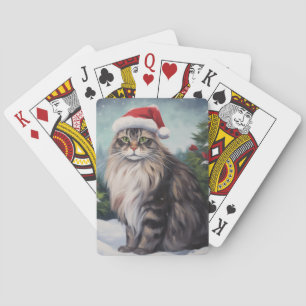 Baraja De Cartas Navidades de Nieve al gato de Maine Coon