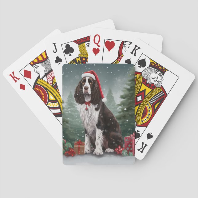 Baraja De Cartas Navidades de nieve de Springer Spaniel Dog (Reverso)