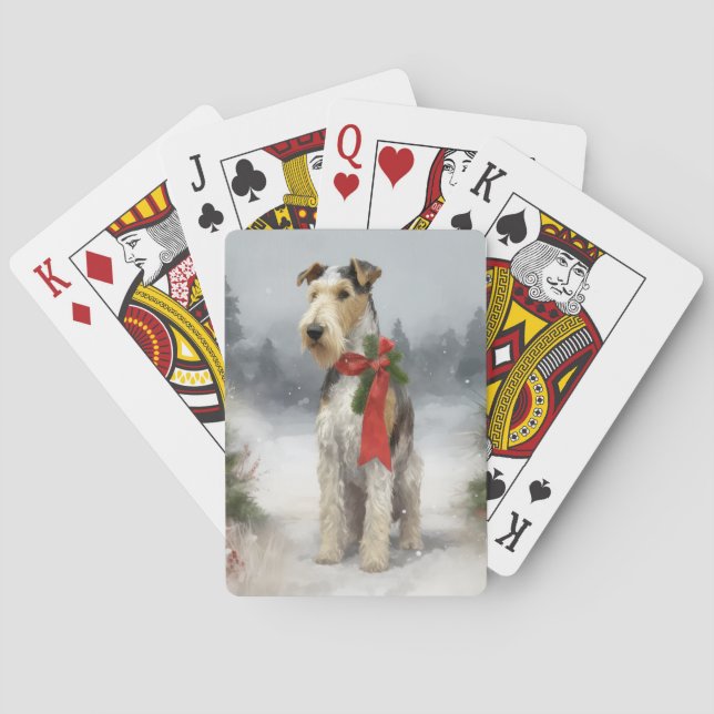 Baraja De Cartas Navidades de Nieve en Wirefox Terrier Dog (Reverso)