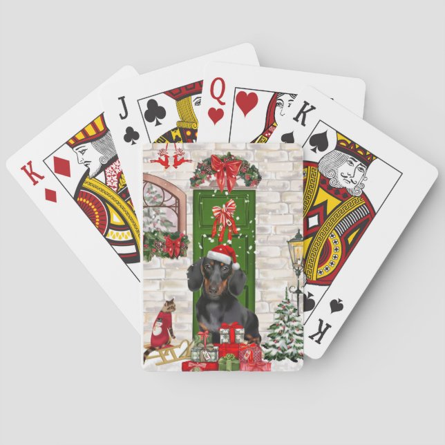 Baraja De Cartas Navidades de perro de Dachshund (Reverso)