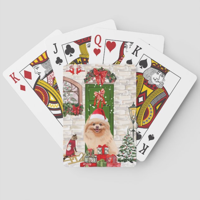 Baraja De Cartas Navidades de perros de Pomerania (Reverso)