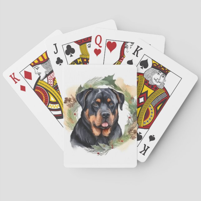 Baraja De Cartas Navidades de Rottweiler Wreath Festimes Pup (Reverso)
