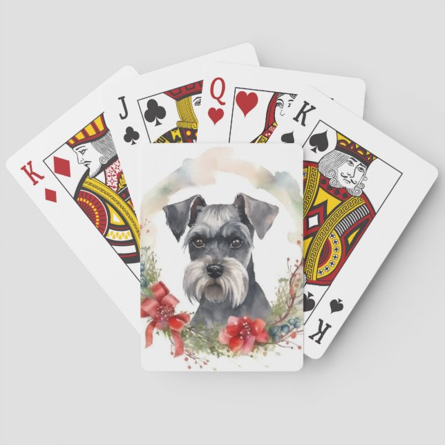 Baraja De Cartas Navidades de Schnauzer Wreath Festimes Pup (Reverso)