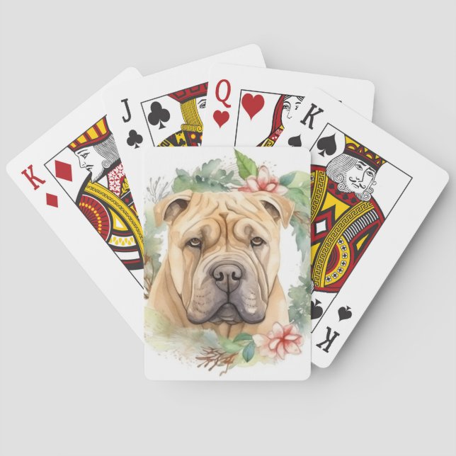 Baraja De Cartas Navidades de Shar Pei Wreath Festimes Pup (Reverso)