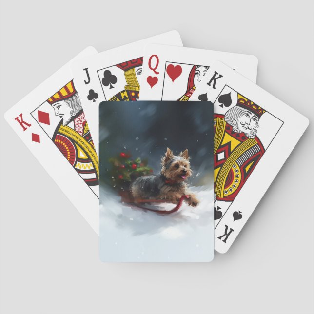 Baraja De Cartas Navidades de Yorkshire Terrier en invierno (Reverso)