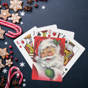 Baraja De Cartas Navidades del Viejo Retro Winking Santa Claus