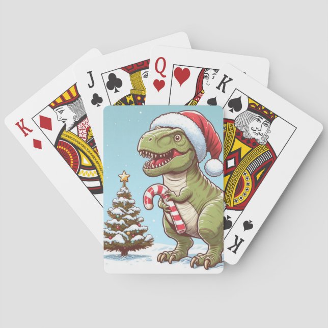 Baraja De Cartas Navidades dulces de caña de caramelo dinosaurio (Reverso)