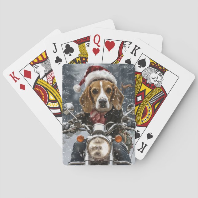 Baraja De Cartas Navidades en motocicleta Beagle Dog Riding (Reverso)