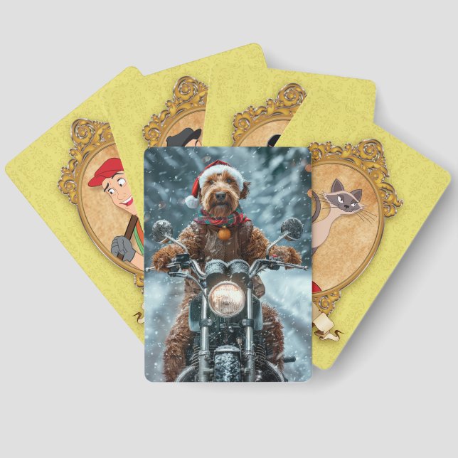 Baraja De Cartas Navidades en motocicleta de Airedale Dog Riding (Reverso )