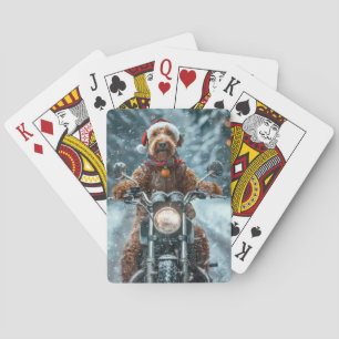 Baraja De Cartas Navidades en motocicleta de Airedale Dog Riding