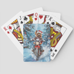 Baraja De Cartas Navidades en motocicleta de Biewer Terrier Dog Rid