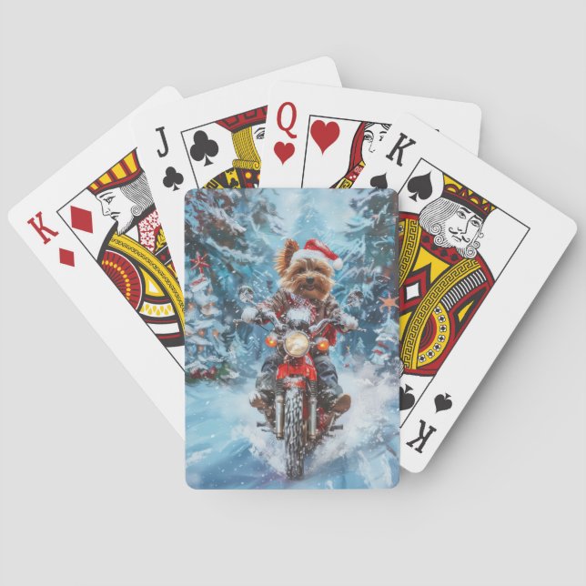 Baraja De Cartas Navidades en motocicleta de Biewer Terrier Dog Rid (Reverso)